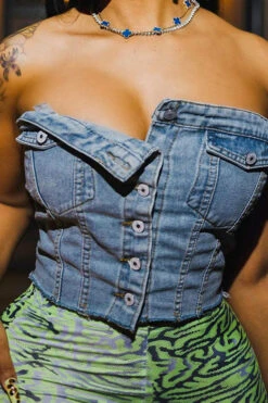 Solid Color Simple Button Thru Denim Camisole