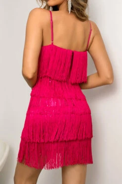 Solid Color Retro Tiered Tassel Mini Dress -Clothing Outlet Store H23041107 RR 5