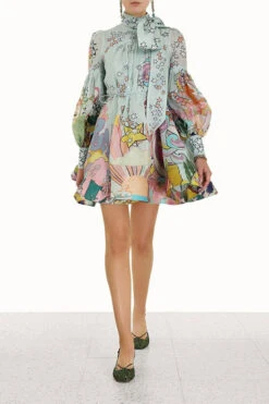 Cartoon Star Print Cute Pussy Bow Mini Dress -Clothing Outlet Store H23041113 RT 2