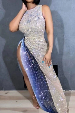 Rhinestone Party High Split See-Through Gradient Maxi Dress 6 Rhinestone Party High Split See-Through Gradient Maxi Dress -Clothing Outlet Store H23041121 AP 1