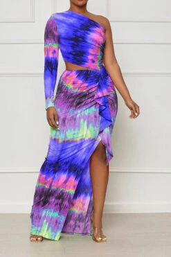 Tie Dye Colorful Ruffle Asymmetric Maxi Dress 17 Tie Dye Colorful Ruffle Asymmetric Maxi Dress -Clothing Outlet Store H23041178 PU 1