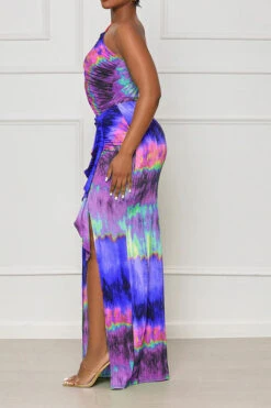 Tie Dye Colorful Ruffle Asymmetric Maxi Dress 18 Tie Dye Colorful Ruffle Asymmetric Maxi Dress -Clothing Outlet Store H23041178 PU 2