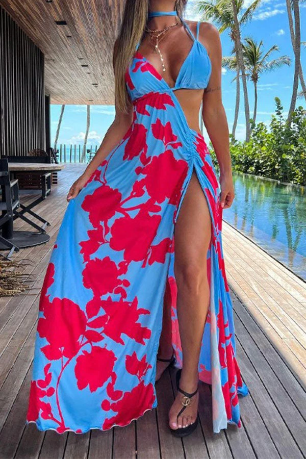 Floral Print Unique Lace-Up Asymmetric Maxi Dress 2 Floral Print Unique Lace-Up Asymmetric Maxi Dress - Image 2