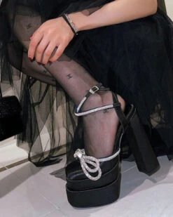 Bowknot Rhinestone Stunning Strappy Sandals -Clothing Outlet Store H23041465 BK 2