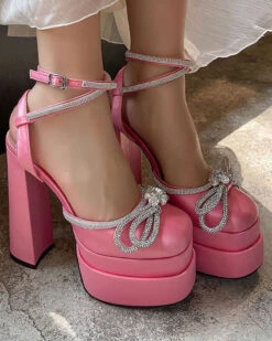 Bowknot Rhinestone Stunning Strappy Sandals -Clothing Outlet Store H23041465 PI 1