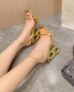 Solid Color Unusual Sculptural Heeled Sandals -Clothing Outlet Store H23041477 GO 1
