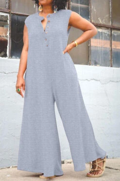 Solid Color Relaxed Wide Leg Jumpsuit -Clothing Outlet Store H23041934 AS 1