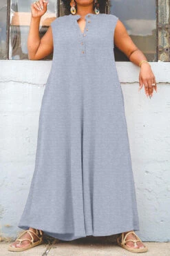 Solid Color Relaxed Wide Leg Jumpsuit -Clothing Outlet Store H23041934 AS 2