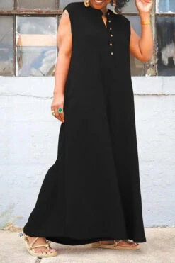 Solid Color Relaxed Wide Leg Jumpsuit -Clothing Outlet Store H23041934 BK 3