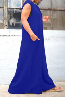 Solid Color Relaxed Wide Leg Jumpsuit -Clothing Outlet Store H23041934 BL 3