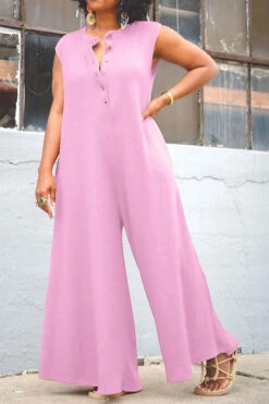 Solid Color Relaxed Wide Leg Jumpsuit -Clothing Outlet Store H23041934 PI 1