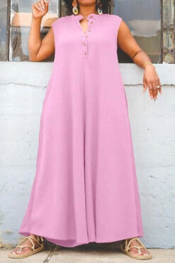 Solid Color Relaxed Wide Leg Jumpsuit -Clothing Outlet Store H23041934 PI 4