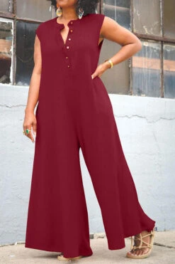 Solid Color Relaxed Wide Leg Jumpsuit -Clothing Outlet Store H23041934 WR 1