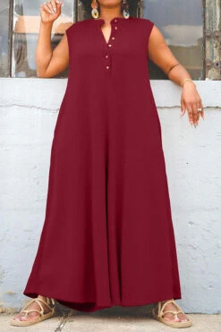 Solid Color Relaxed Wide Leg Jumpsuit -Clothing Outlet Store H23041934 WR 2