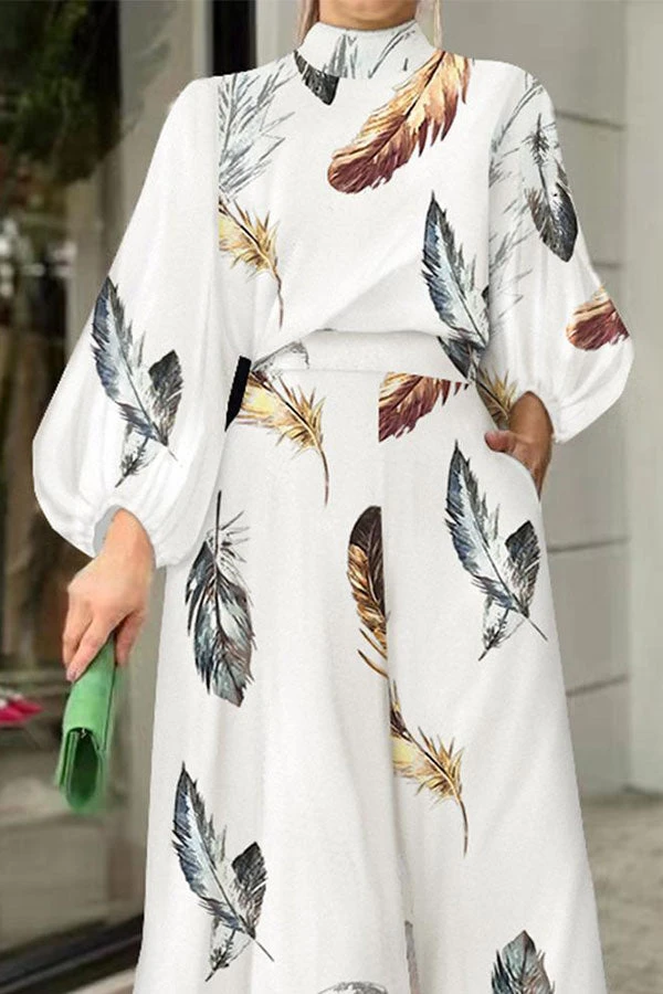 Feather Print Chic Tie Back Wide Leg Jumpsuit 2 Feather Print Chic Tie Back Wide Leg Jumpsuit - Image 2