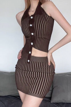 Ribbed Stylish Irregular Knitted Dress Suit -Clothing Outlet Store H23042411 CO 3