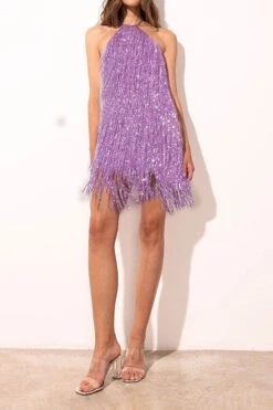 Solid Color Smart Halter Collar Tassel Mini Dress 7 Solid Color Smart Halter Collar Tassel Mini Dress -Clothing Outlet Store H23042416 PU 3