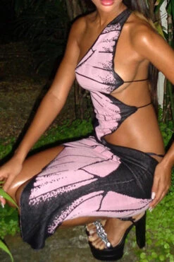 Butterfly Print Hot Cutout Irregular Mini Dress 10 Butterfly Print Hot Cutout Irregular Mini Dress -Clothing Outlet Store H23042423 PU 5