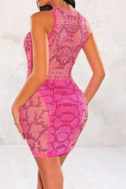 Rhinestone Glittery Cutout O-Ring Decor Mini Dress -Clothing Outlet Store H23042448 PI 3