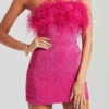 Sequined Romantic Feather Design Mini Dress
