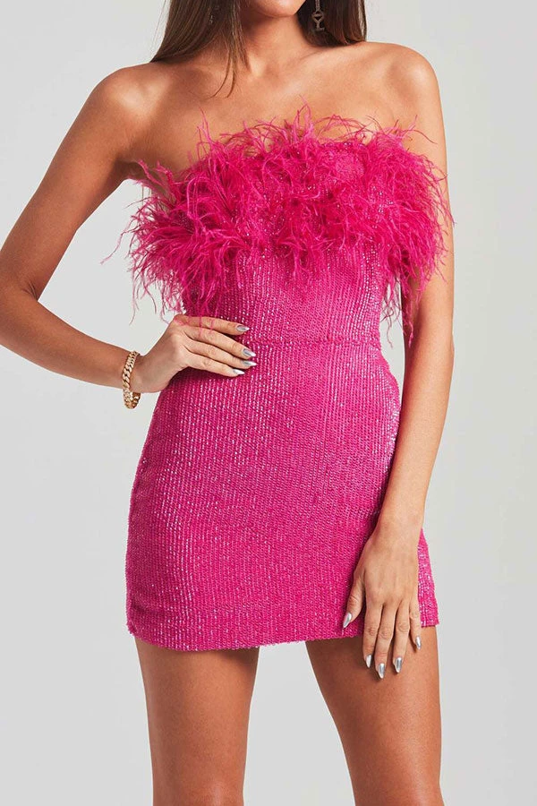 Sequined Romantic Feather Design Mini Dress 1 Sequined Romantic Feather Design Mini Dress