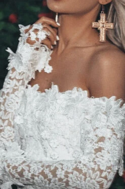 Floral Applique Rocking Bandeau Lace Mini Dress -Clothing Outlet Store H23042471 WH 3