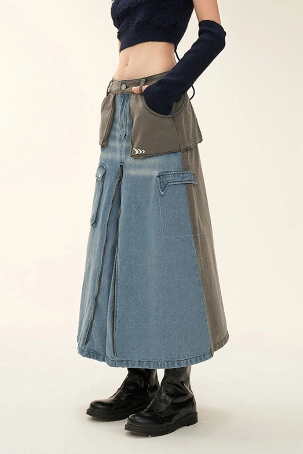 Hit Color Stylish Multi Pocket Zipper Denim Skirt 2 Hit Color Stylish Multi Pocket Zipper Denim Skirt - Image 2