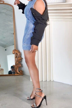 Hit Color Patchwork Detachable Urban Mini Dress -Clothing Outlet Store H23042608 BL 5