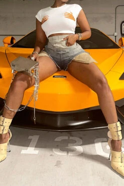 Gradient Burrs Stylish Pocket Irregular Denim Shorts -Clothing Outlet Store H23042618 BL 3