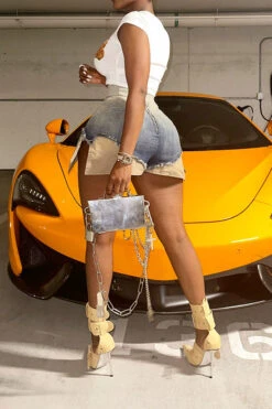 Gradient Burrs Stylish Pocket Irregular Denim Shorts -Clothing Outlet Store H23042618 BL 4