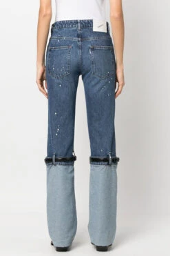 Hit Color Patchwork Belt Design Striking Jeans 6 Hit Color Patchwork Belt Design Striking Jeans -Clothing Outlet Store H23042628 BL 3