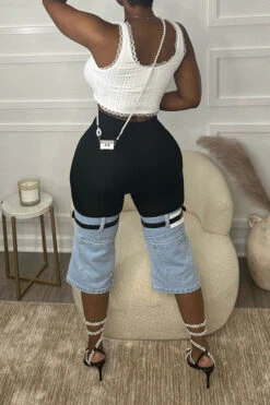 Patchwork Hit Color Belt Design Cool Jeans 5 Patchwork Hit Color Belt Design Cool Jeans -Clothing Outlet Store H23042629 BL 2