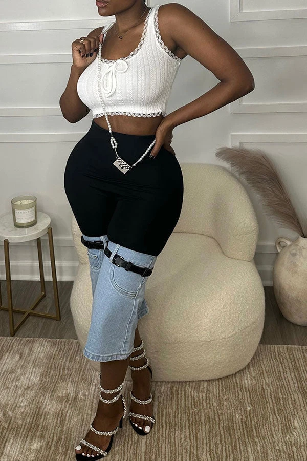 Patchwork Hit Color Belt Design Cool Jeans 2 Patchwork Hit Color Belt Design Cool Jeans - Image 2