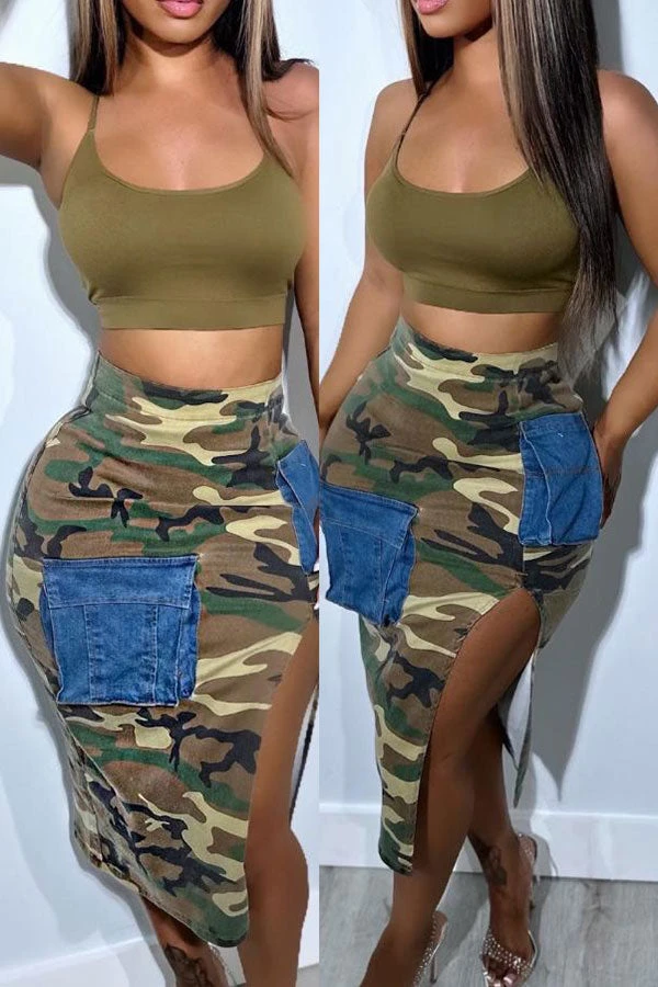 Camouflage Urban Pocket High Split Dress Suit 1 Camouflage Urban Pocket High Split Dress Suit