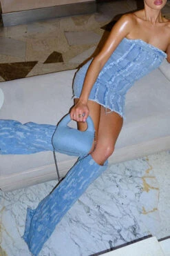 Burrs Patchwork Elegant Denim Mini Dress -Clothing Outlet Store H23042774 BL 4