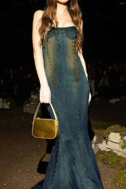 Rivet Design Glamorous Denim Fishtail Maxi Dress 8 Rivet Design Glamorous Denim Fishtail Maxi Dress -Clothing Outlet Store H23042776 BL 3