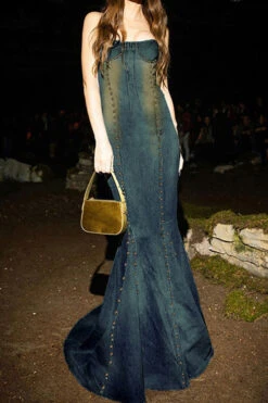 Rivet Design Glamorous Denim Fishtail Maxi Dress 9 Rivet Design Glamorous Denim Fishtail Maxi Dress -Clothing Outlet Store H23042776 BL 4