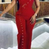 Solid Color Modern Button Decor High Split Jumpsuit
