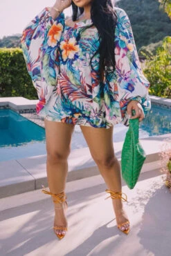 Floral Print On-trend Off Shoulder Bubble Mini Dress -Clothing Outlet Store H23050419 RT 3