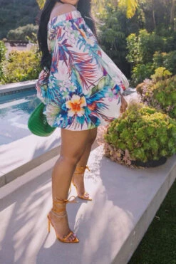 Floral Print On-trend Off Shoulder Bubble Mini Dress -Clothing Outlet Store H23050419 RT 4