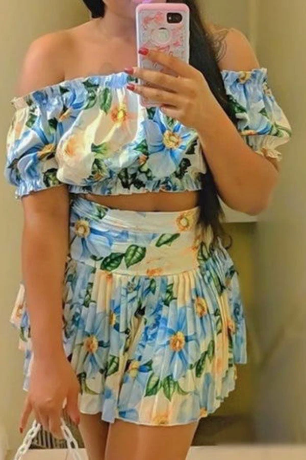 Floral Print Stringy Selvedge Girly Pleated Skirt Suit 2 Floral Print Stringy Selvedge Girly Pleated Skirt Suit - Image 2