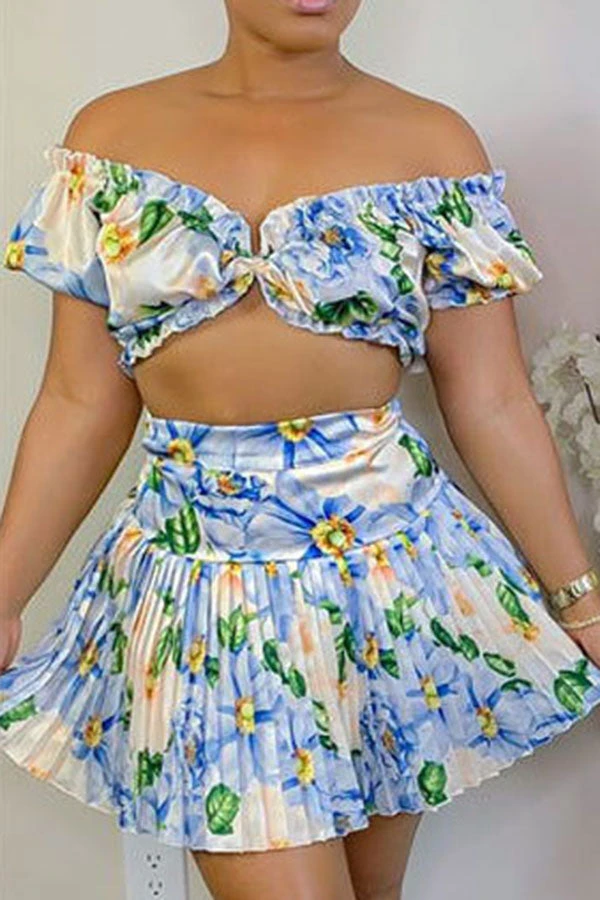 Floral Print Stringy Selvedge Girly Pleated Skirt Suit 3 Floral Print Stringy Selvedge Girly Pleated Skirt Suit - Image 3