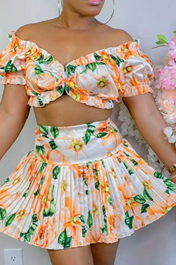 Floral Print Stringy Selvedge Girly Pleated Skirt Suit 4 Floral Print Stringy Selvedge Girly Pleated Skirt Suit - Image 4