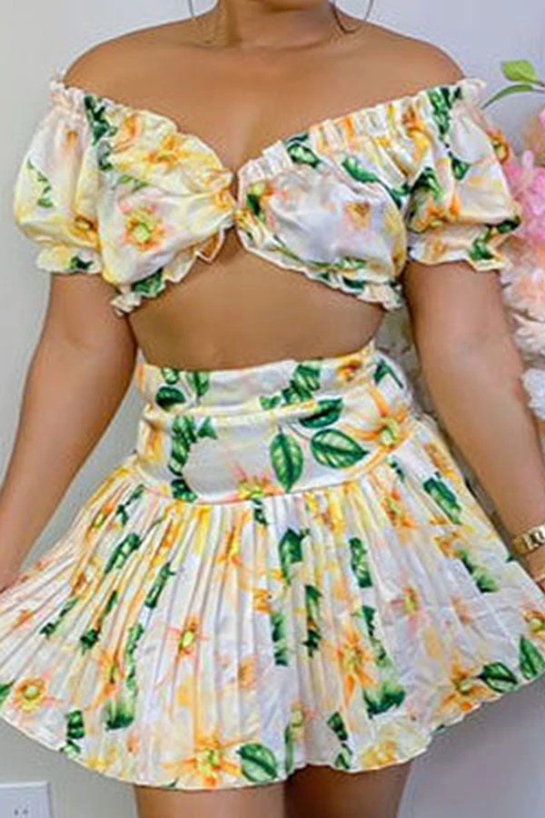 Floral Print Stringy Selvedge Girly Pleated Skirt Suit 5 Floral Print Stringy Selvedge Girly Pleated Skirt Suit - Image 5