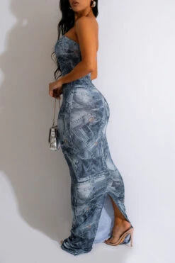 Denim Print Party Bandeau Maxi Dress 9 Denim Print Party Bandeau Maxi Dress -Clothing Outlet Store H23050454 AS 2