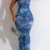 Denim Print Party Bandeau Maxi Dress