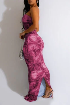 Denim Print Party Bandeau Maxi Dress 11 Denim Print Party Bandeau Maxi Dress -Clothing Outlet Store H23050454 RE 2