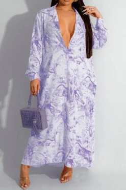 Natural Print Relaxed Single Breasted Maxi Dress -Clothing Outlet Store H23050481 PU 1