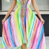 Paisley Patchwork Stunning Backless Rainbow Midi Dress