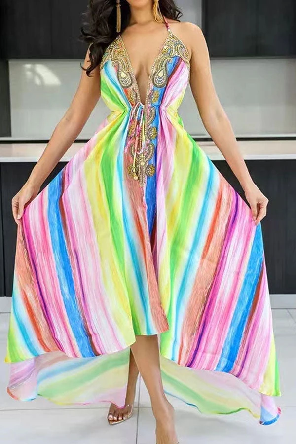 Paisley Patchwork Stunning Backless Rainbow Midi Dress 1 Paisley Patchwork Stunning Backless Rainbow Midi Dress